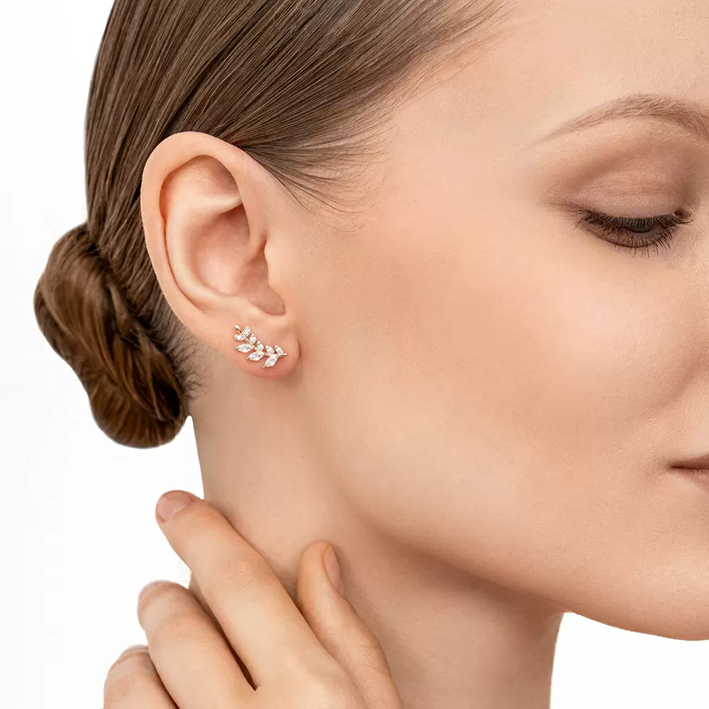 Серьги кафф СргЛ82Кф.моно.Пр.бцФ.з585 золото веточка_1