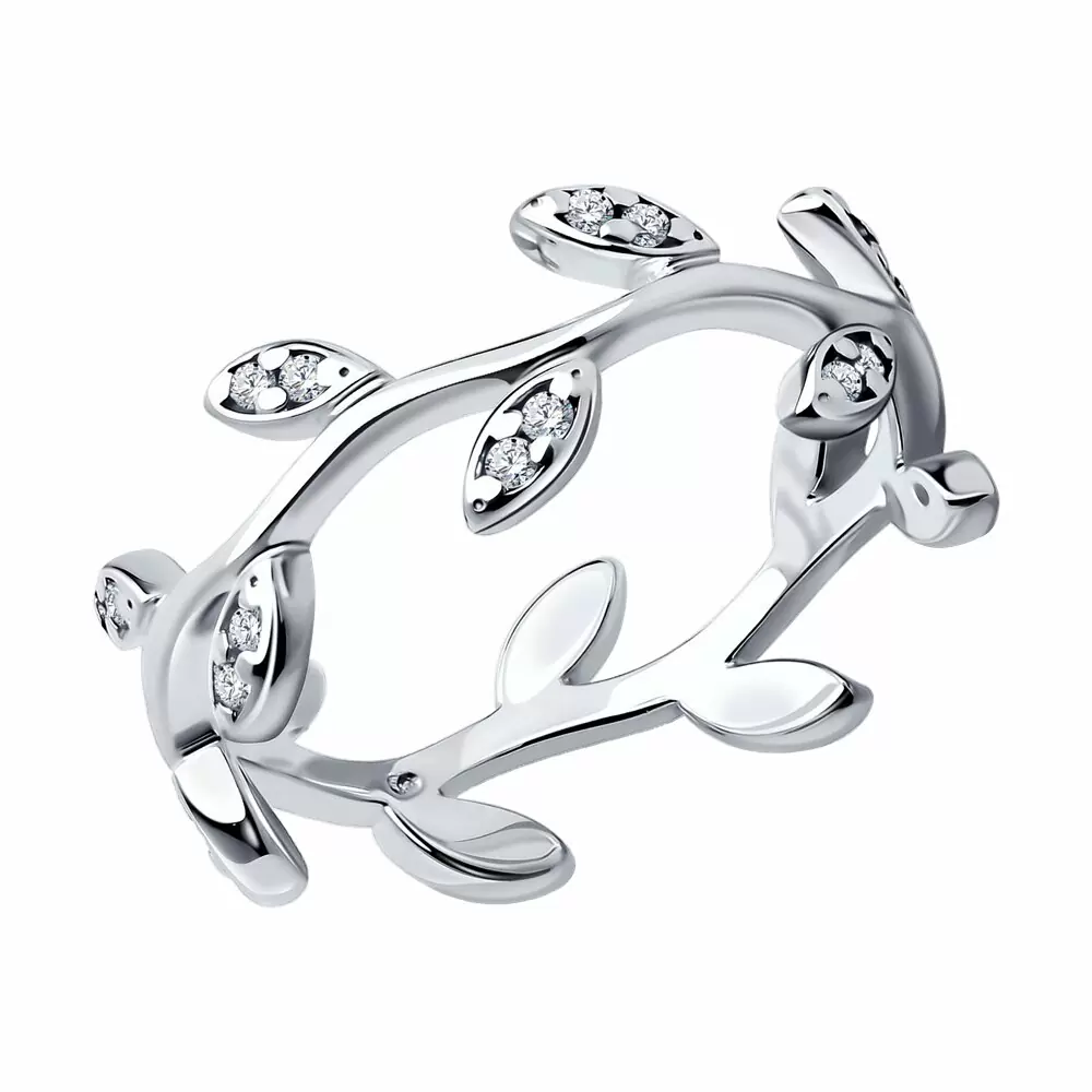 Кольцо 94013750 серебро веточка