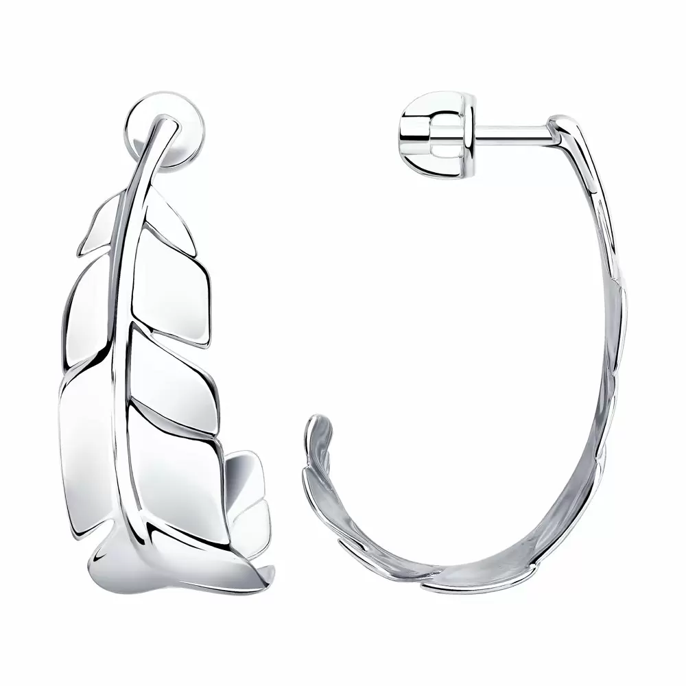 Серьги 94023989 серебро перо_0
