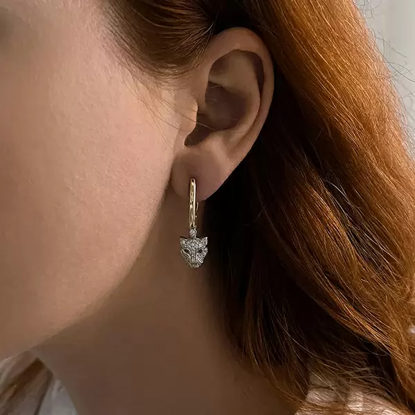 Серьги подвесные л1206553 золото Картье пантера_1