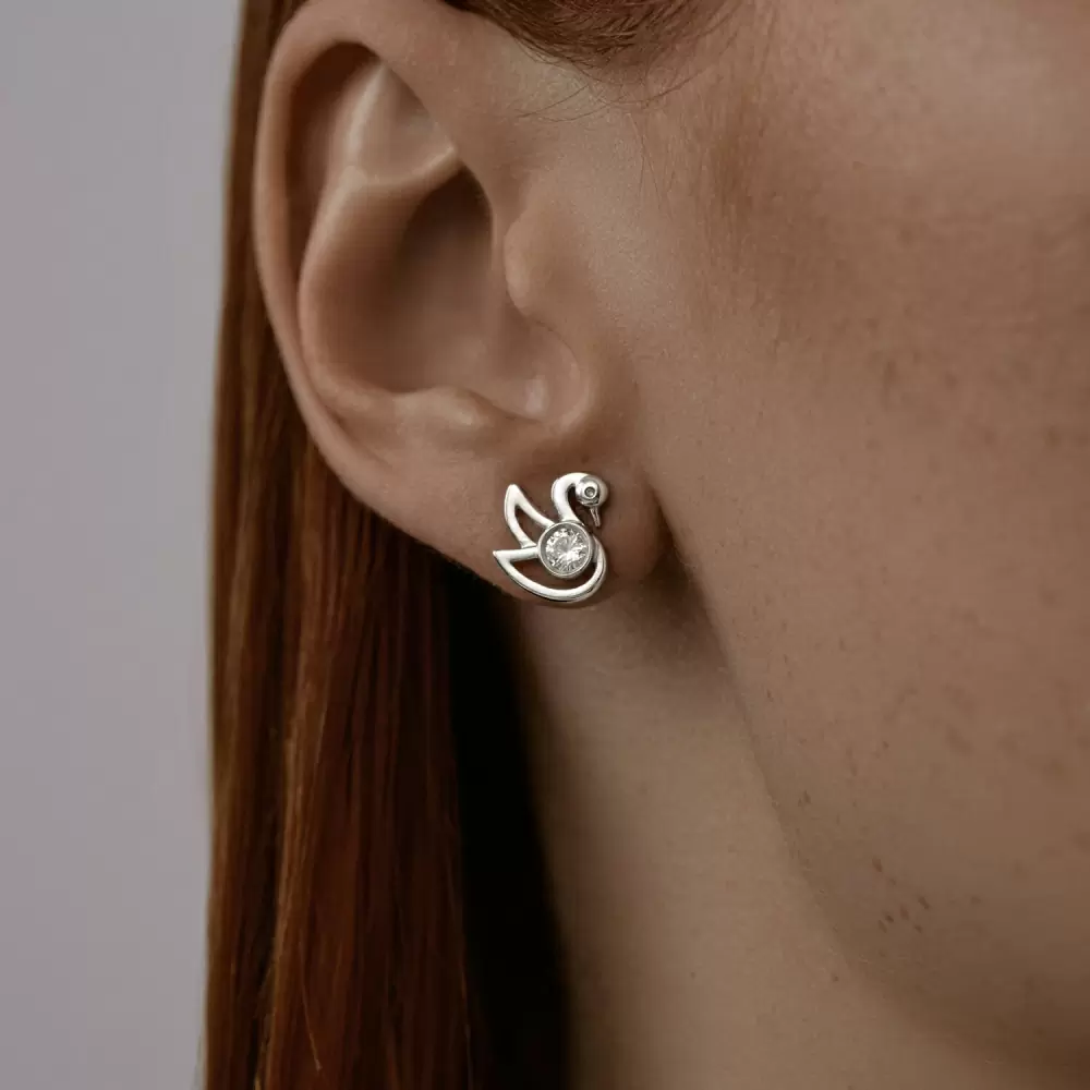 Серьги пусеты 94025966 серебро Лебедь