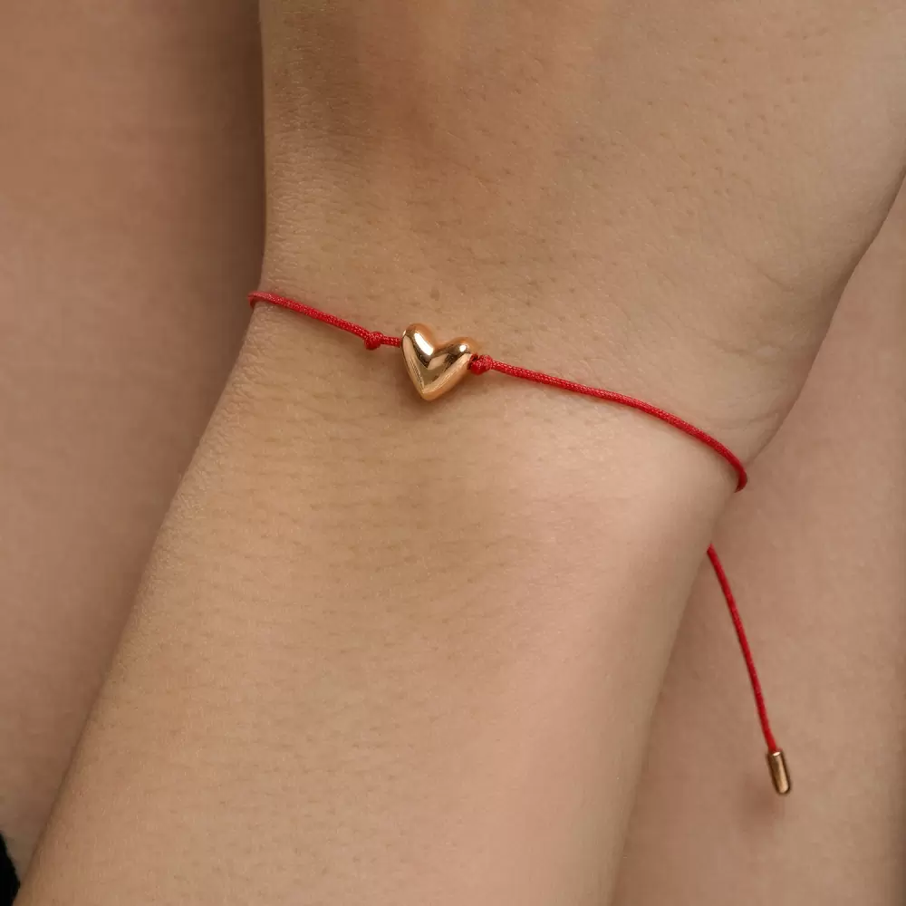 Браслет красная нить 051627 золото Сердце_1